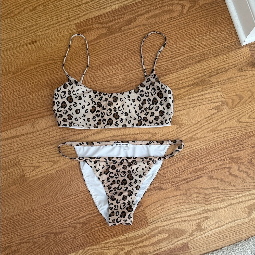 Reformation Chic Leopard Print Bikini Set